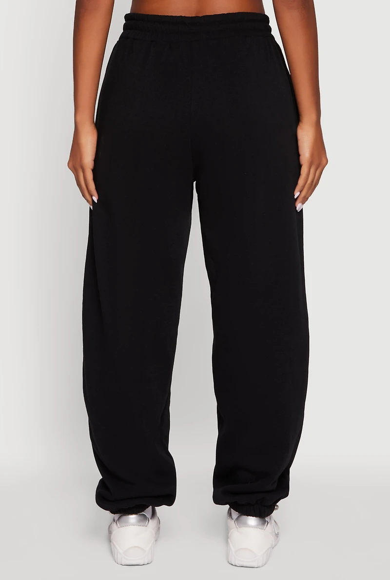 Womens Fleece Lined Oversized High Waisted Joggers, XL