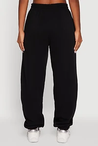Womens Fleece Lined Oversized High Waisted Joggers, Black, Size M
