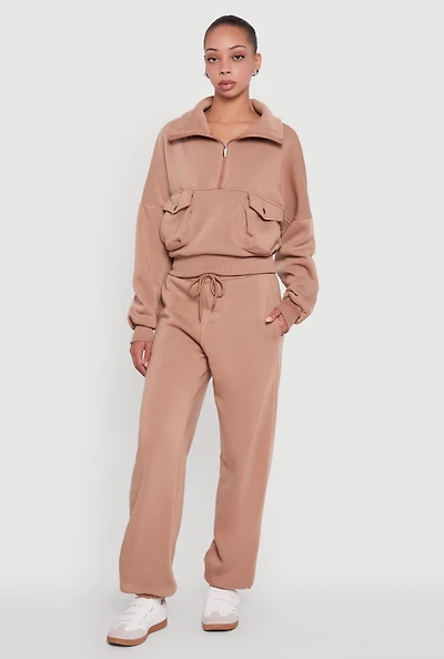 Womens Fleece Lined Oversized High Waisted Joggers, Khaki, Size XL