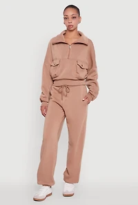 Womens Fleece Lined Oversized High Waisted Joggers, Khaki, Size XL