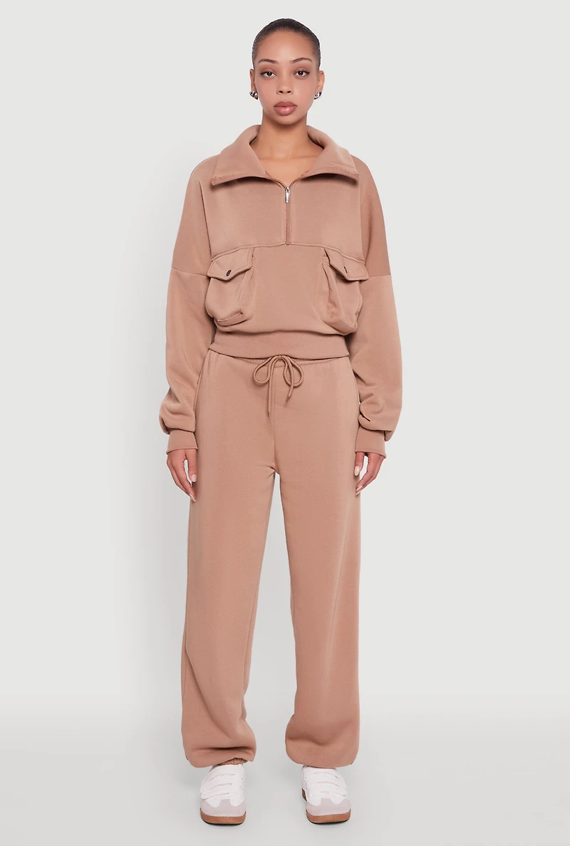 Womens Fleece Lined Oversized High Waisted Joggers, Khaki, Size XL