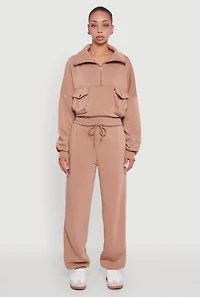 Womens Fleece Lined Oversized High Waisted Joggers, Khaki, Size XL