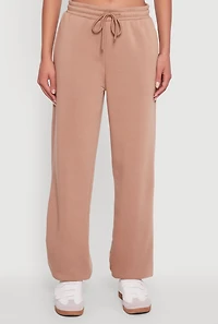Womens Fleece Lined Oversized High Waisted Joggers, Khaki, Size XL