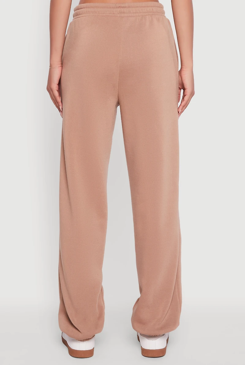 Womens Fleece Lined Oversized High Waisted Joggers, Khaki, Size XL