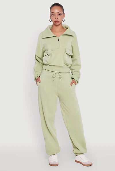 Womens Fleece Lined Oversized High Waisted Joggers,