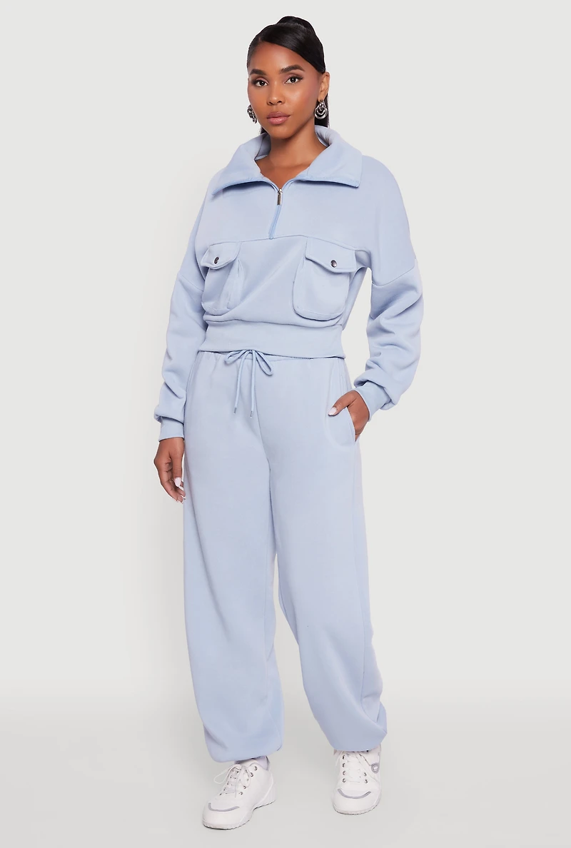 Womens Fleece Lined Oversized High Waisted Joggers,