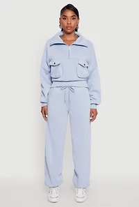 Womens Fleece Lined Oversized High Waisted Joggers,