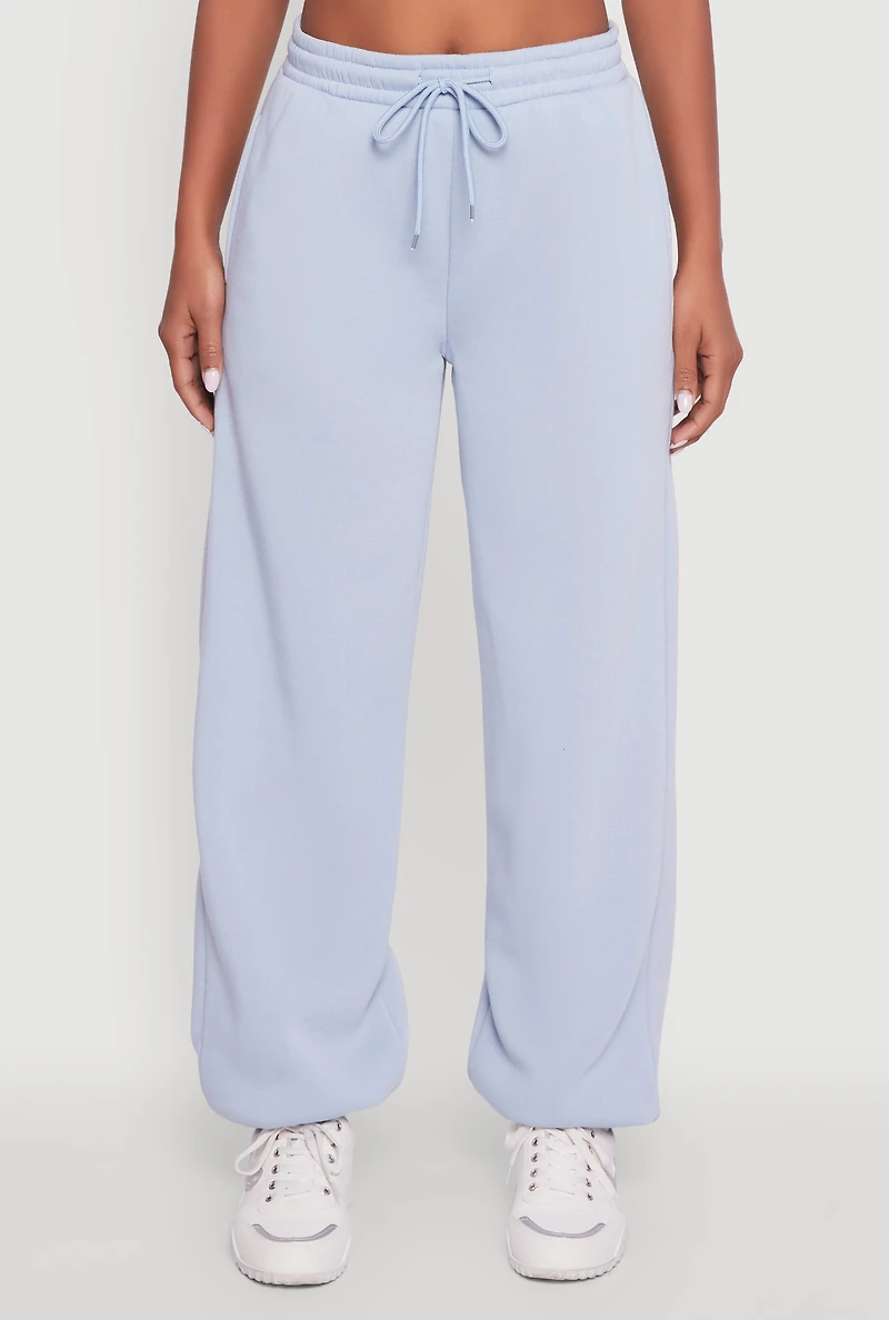Womens Fleece Lined Oversized High Waisted Joggers, Blue, Size M