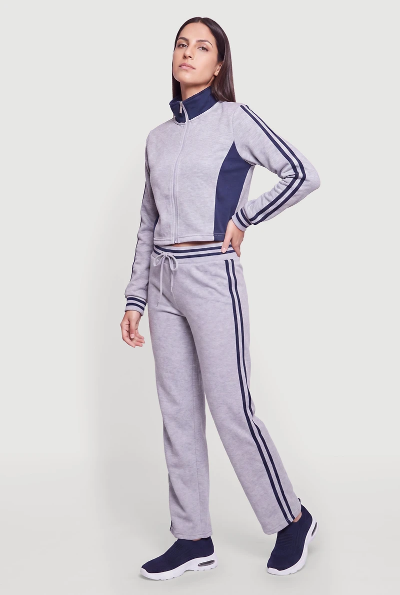Zip Front Mock Neck Color Blocked Crop Sweatshirt