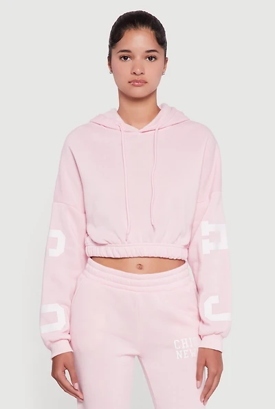 Womens Chicago New York Cropped Pullover Hoodie,
