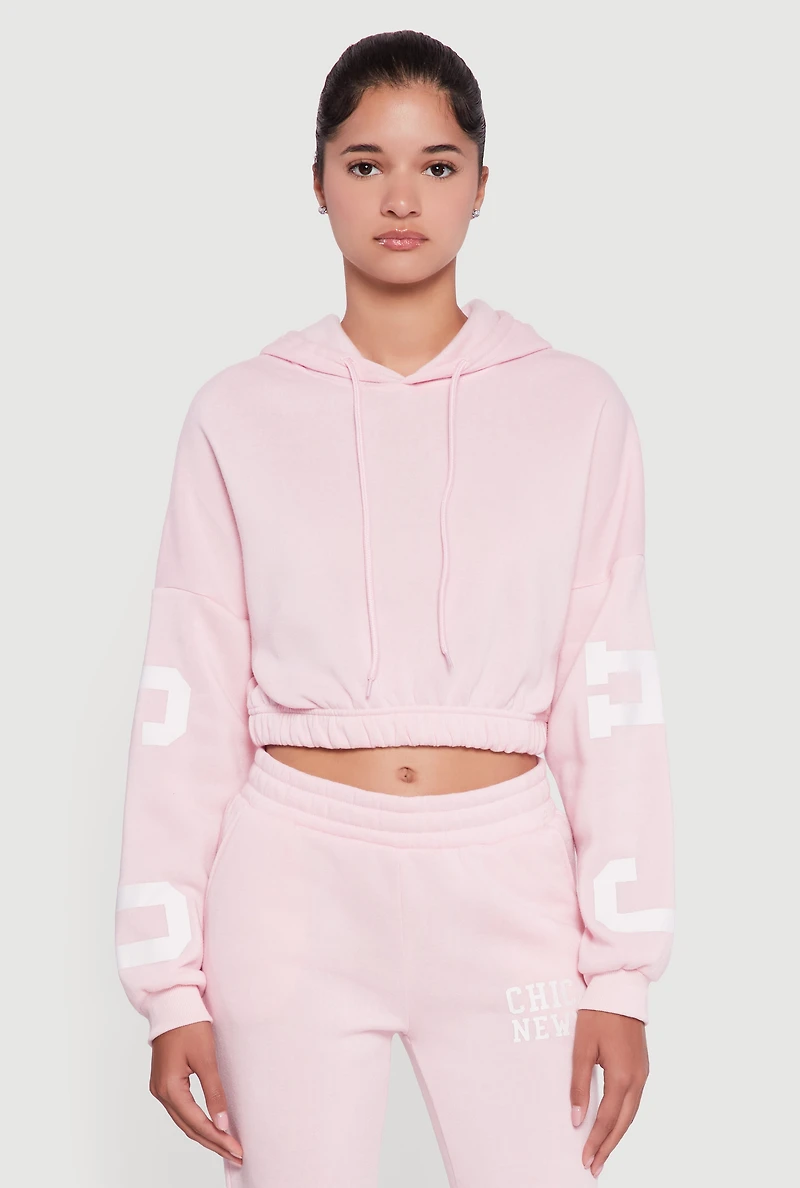 Chicago New York Cropped Pullover Hoodie