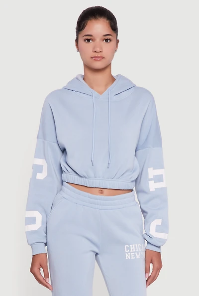 Womens Chicago New York Cropped Pullover Hoodie,