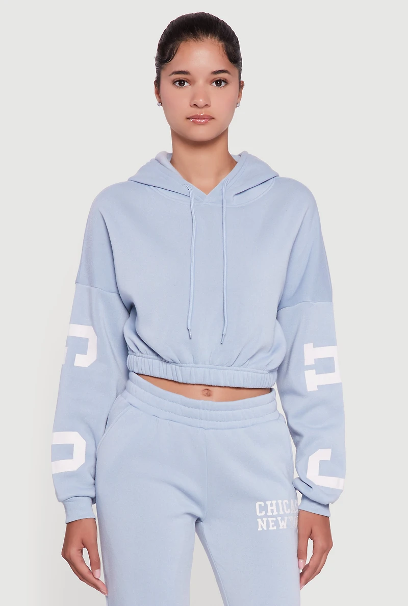 Chicago New York Cropped Pullover Hoodie