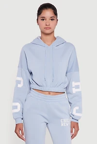 Chicago New York Cropped Pullover Hoodie