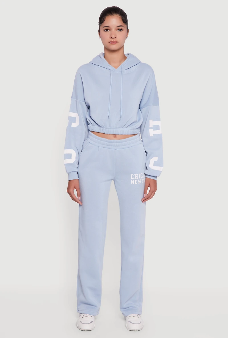 Chicago New York Cropped Pullover Hoodie