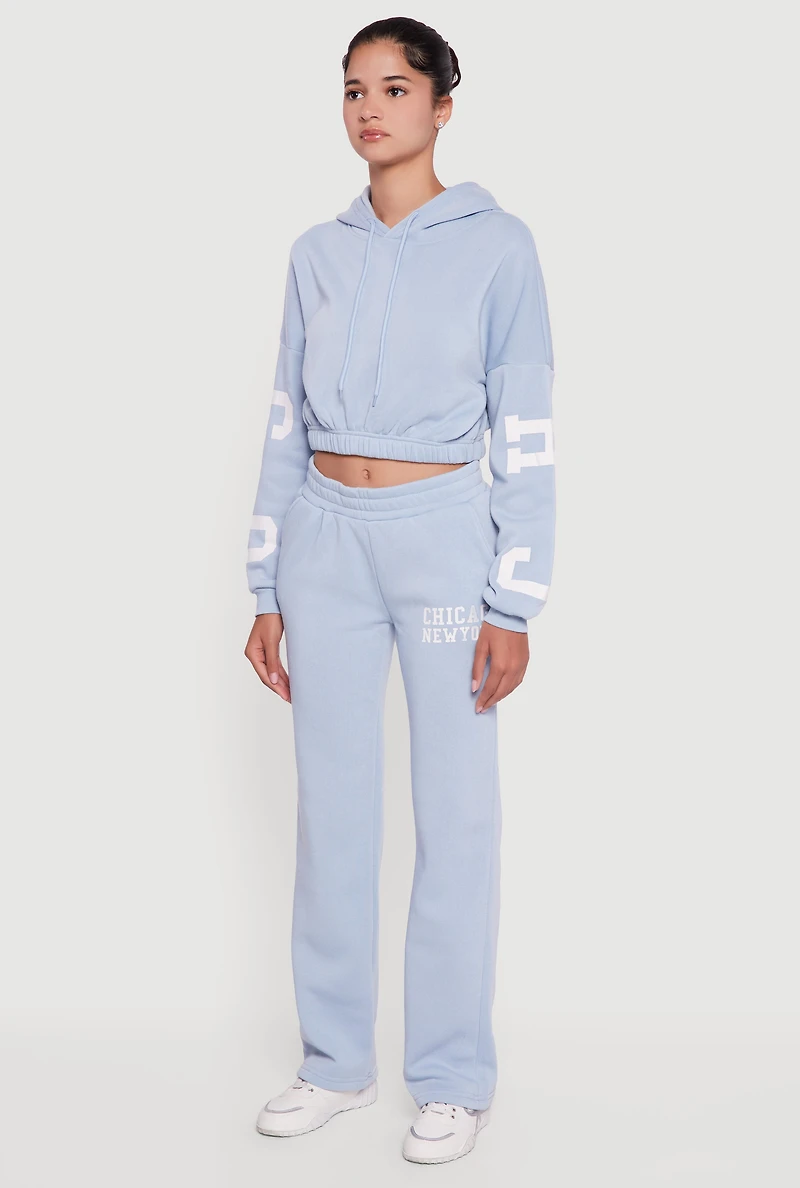 Chicago New York Cropped Pullover Hoodie