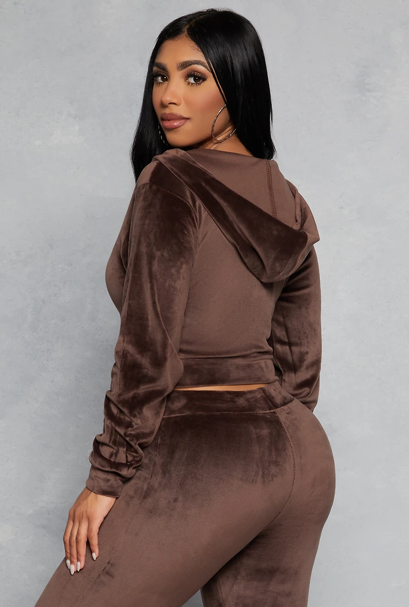 Velour Zip Up Hooded Crop Top