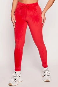 Womens High Waisted Velour Drawstring Pants, Red, Size L