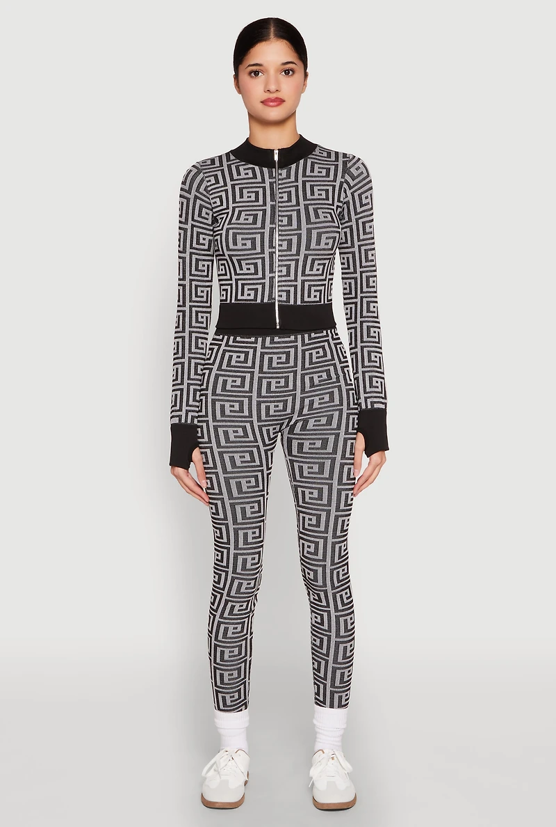 Greek Key Color Block Print Leggings