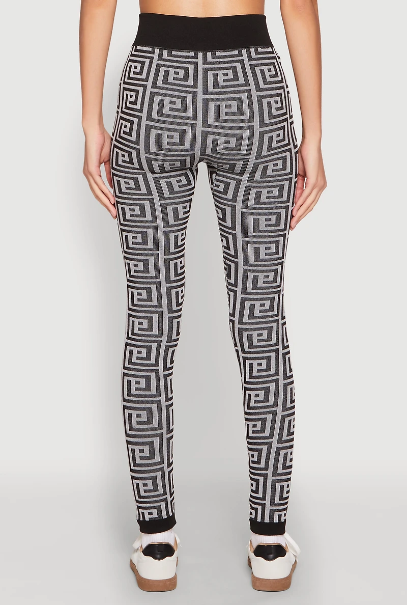 Greek Key Color Block Print Leggings