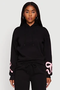 Bow Graphic Pullover Drawstring Hooded Sweatshirt