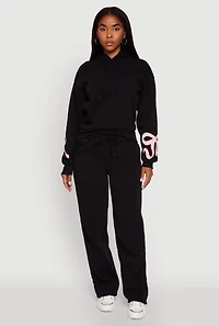 Womens Bow Graphic Pullover Drawstring Hooded Sweatshirt,
