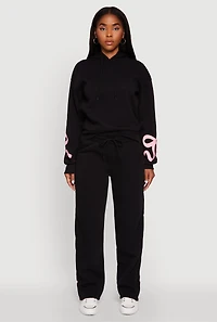 Womens Bow Graphic Pullover Drawstring Hooded Sweatshirt,