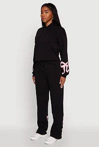 Womens Bow Graphic Pullover Drawstring Hooded Sweatshirt,