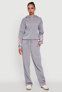 Womens Bow Graphic Pullover Drawstring Hooded Sweatshirt, Grey, Size XL