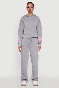 Womens Bow Graphic Pullover Drawstring Hooded Sweatshirt, Grey, Size XL