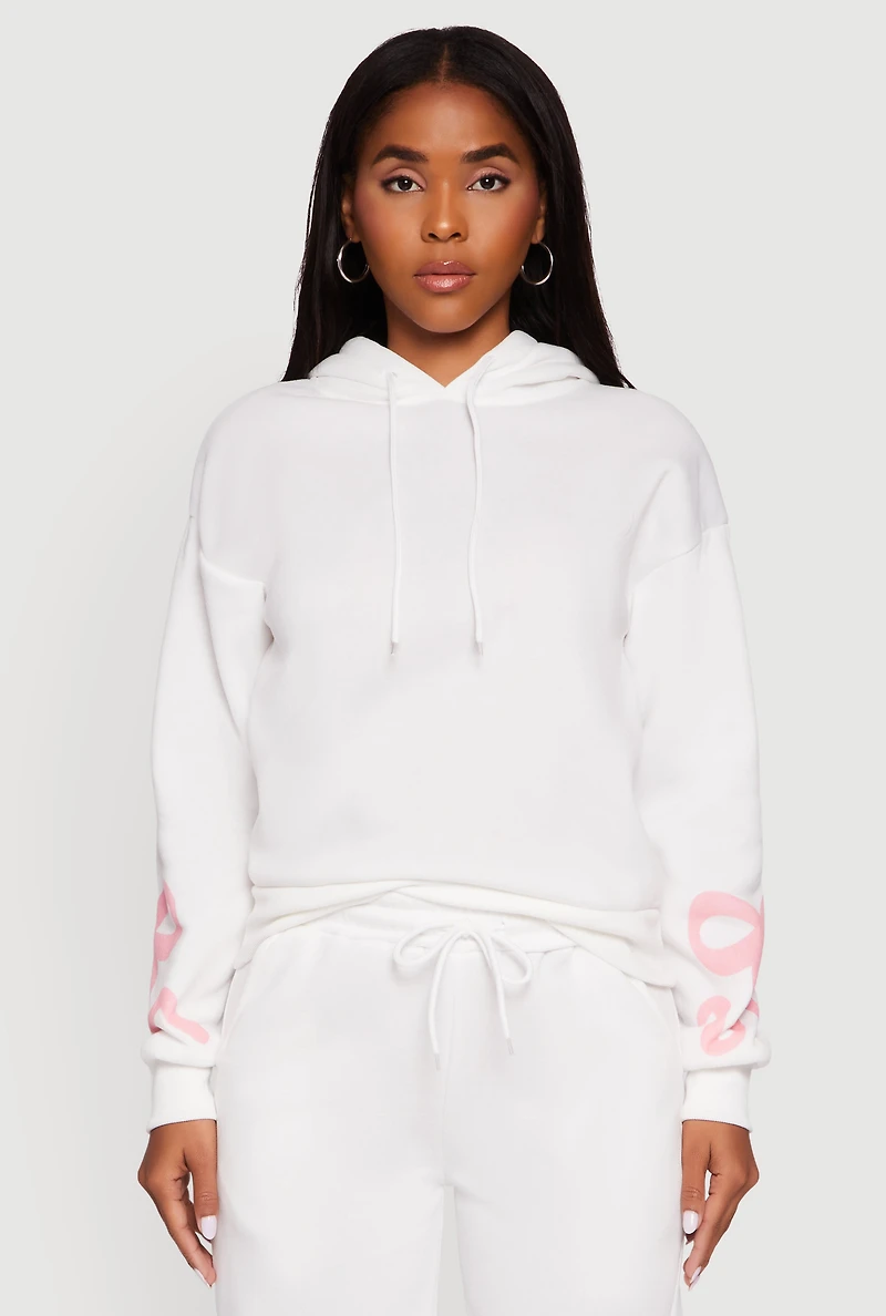 Bow Graphic Pullover Drawstring Hooded Sweatshirt