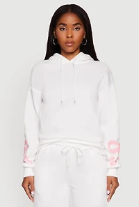 Bow Graphic Pullover Drawstring Hooded Sweatshirt