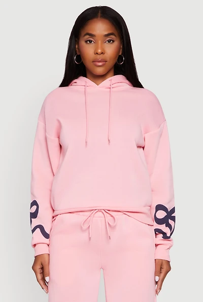 Womens Bow Graphic Pullover Drawstring Hooded Sweatshirt,
