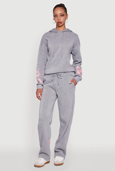 Womens Bow Graphic Drawstring Waist Sweatpants,