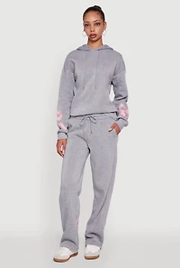 Womens Bow Graphic Drawstring Waist Sweatpants, Grey, Size L