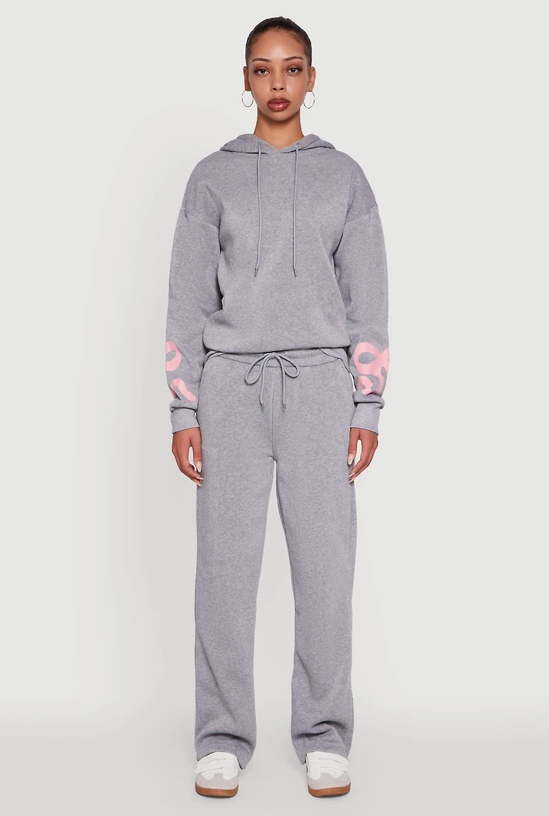 Womens Bow Graphic Drawstring Waist Sweatpants, Grey, Size L