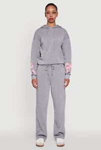 Womens Bow Graphic Drawstring Waist Sweatpants, Grey, Size L
