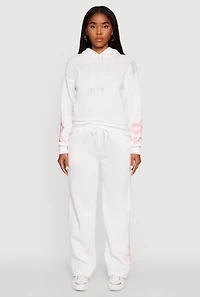 Womens Bow Graphic Drawstring Waist Sweatpants, White, Size L