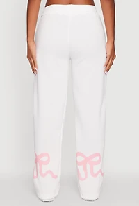 Womens Bow Graphic Drawstring Waist Sweatpants, White, Size L