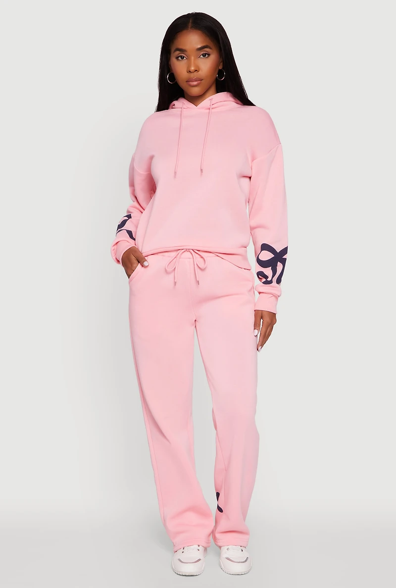 Womens Bow Graphic Drawstring Waist Sweatpants, Pink, Size XL