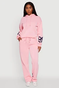 Womens Bow Graphic Drawstring Waist Sweatpants, Pink, Size XL