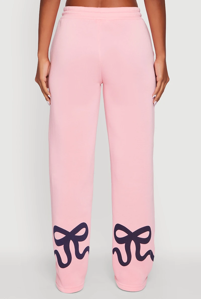 Womens Bow Graphic Drawstring Waist Sweatpants, Pink, Size XL