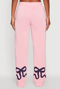 Womens Bow Graphic Drawstring Waist Sweatpants, Pink, Size XL