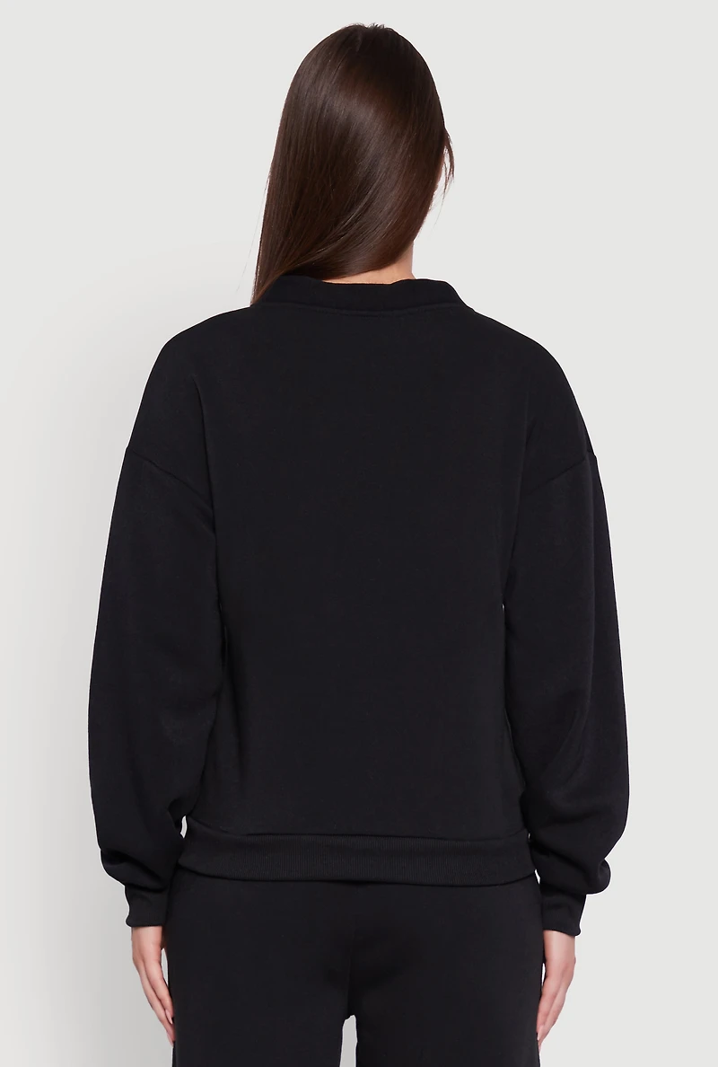 Womens Oversized Fleece Lined V-Neck Button Front Cardigan, Black, Size S