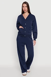 Womens Oversized Fleece Lined V-Neck Button Front Cardigan,