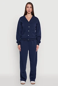 Womens Oversized Fleece Lined V-Neck Button Front Cardigan,