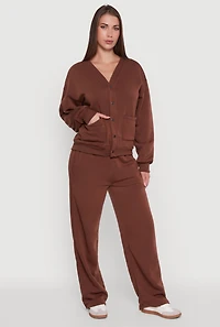 Womens Oversized Fleece Lined V-Neck Button Front Cardigan, M