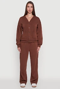 Womens Oversized Fleece Lined V-Neck Button Front Cardigan, M