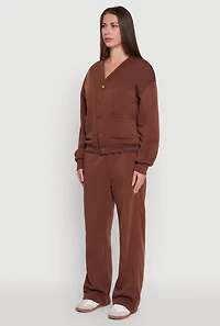 Womens Oversized Fleece Lined V-Neck Button Front Cardigan, M