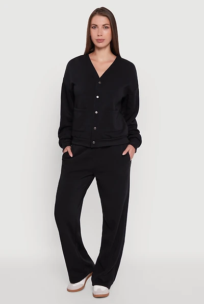 Womens Fleece Lined Drawstring Waist Wide Leg Pants,